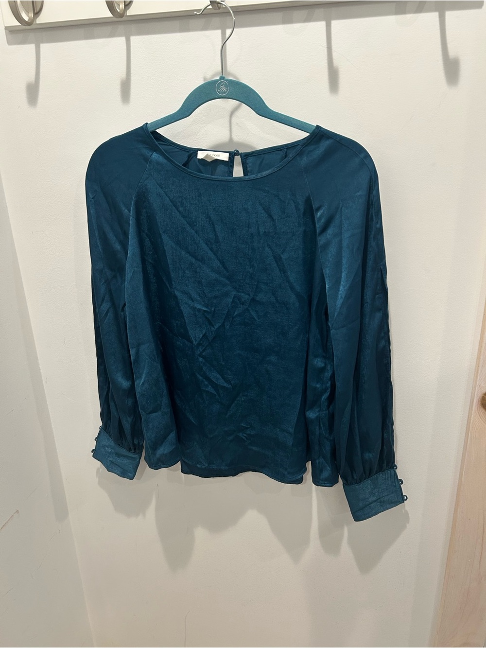 Maurices Teal Long Split Sleeve Blouse Key Hole Button Back Size Small